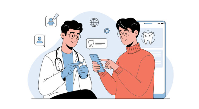 Dentist Consultation with Patient via Mobile Phone, Online Dental Chat