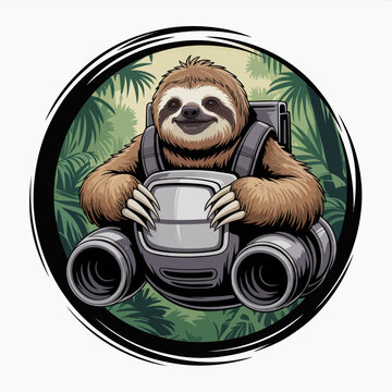 Sloth with camera on back pack.