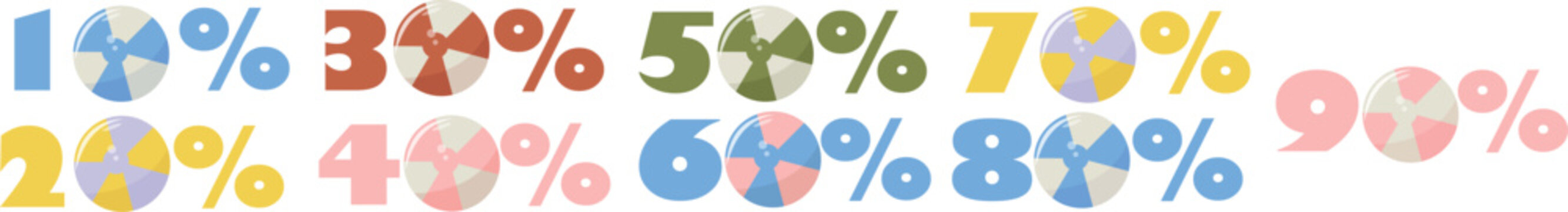 template of various percentages for summer discounts where instead of zero there are colored inflatable balls, for thematic posters, social networks, stickers or backgrounds