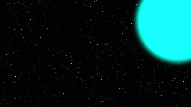 Abstract glowing orb shimmers amidst a field of stars. Radiant glowing orb provides a clean celestial backdrop layout. Creative motion graphic design incorporating a glowing orb.
