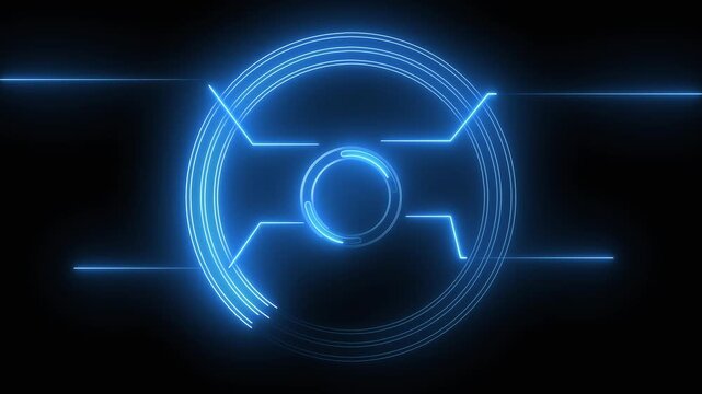 Futuristic circular interface coordinates complex computer network data. Advanced circular interface visualizes high tech system telemetry parameters. Tech design using circular interface.