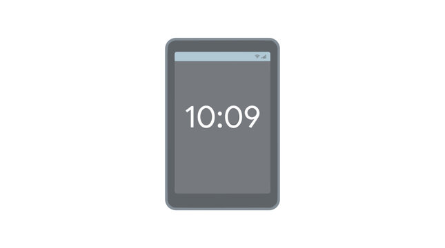 Digital tablet displaying time on screen isolated on white background vector illustration