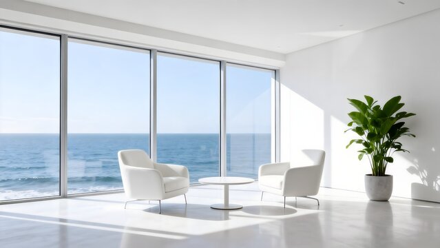 Modern living room with ocean view