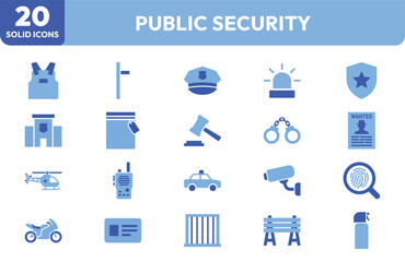 Public Security icon set. Containing police, law, justice, badge, and safety. Editable stroke. Vector illustration. © Aplha