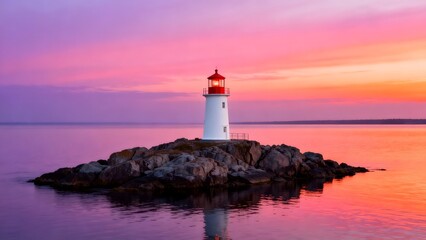Obraz premium Lighthouse on rocky island at sunset