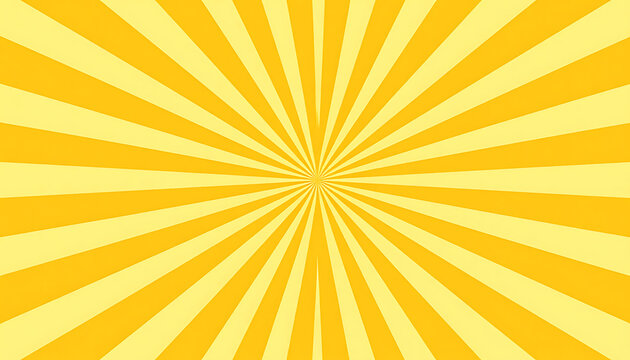Radiating sunburst pattern in bright yellow and light yellow, abstract background, graphic element, retro style