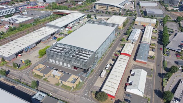 Daytime Aerial View of a Large Data Center and Industrial Park