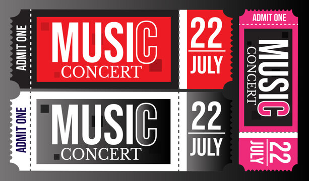 Music concert tickets, event admission vector design template layout 
