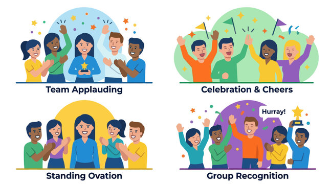 Professional group giving standing ovations and recognition to colleagues.
