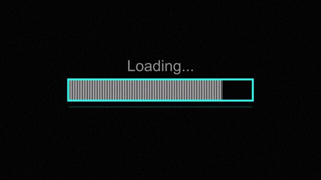 Digital loading bar displays system database processing percentages. Interactive loading bar monitors software installation data updates online. User interface element showing loading bar.