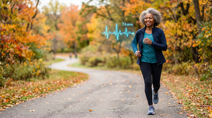 Obraz premium Active senior heart rate monitoring concept with wearable smartwatch during outdoor fitness training 