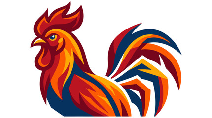 Vibrant Stylized Rooster with Red and Blue Plumage © Hotel