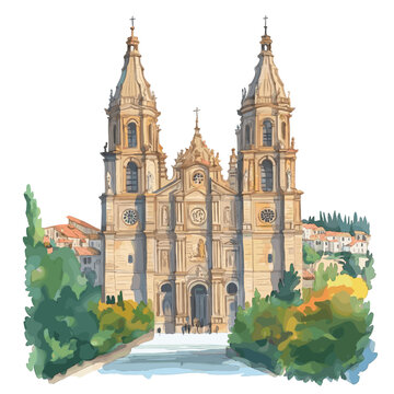 Cathedral of Santiago de Compostela. Cathedral of Santiago de Compostela watercolor vector illustration