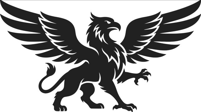Majestic mythological griffin silhouette with powerful spread wings