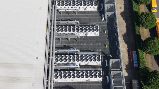 Rows of Cooling Units at a Massive Data Centre Facility From Above