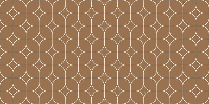 Seamless geometric pattern with rounded linear shapes in warm brown tones, stylish mid century modern background for wallpaper, textile, packaging, fabric, branding, interior decoration art concept