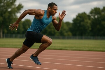 Fototapeta premium Athlete sprinting on track outdoors.