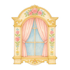 Obraz premium PNG Vintage floral window illustration.