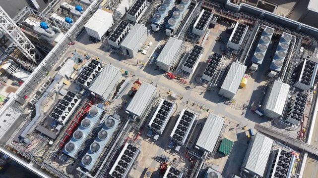 Modern Data Center Infrastructure From Above on Sunny Day
