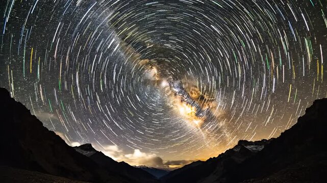Mesmerizing Star Trails Over the Milky Way Galaxy.