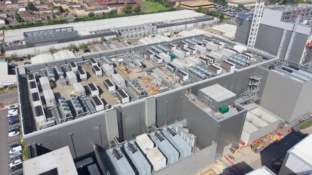Large Data Center Facility Aerial View in Daytime