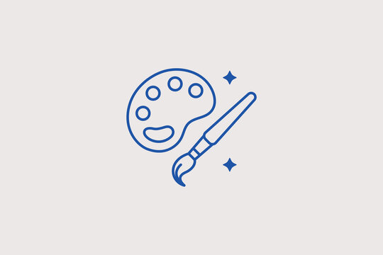 Paint palette line icon for artistic drawing classes. Beautiful vector illustration for fine art school brochures.