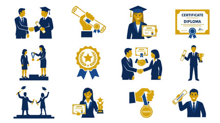Fototapeta premium Student graduation success and academic achievement icon collection.