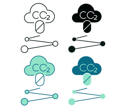 Net Zero Roadmap Icon. CO2 cloud, zero and path logo. Line, Duotone and Solid Style for Dark and Light UI, Web and Mobile Apps.