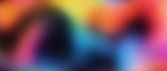Obraz premium Vibrant grainy gradient background with soft rainbow colors. Abstract blurry texture with neon light effects. Colorful mesh backdrop for modern digital design, web banners and social media.
