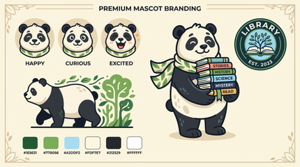 Cute panda mascot branding with books. © creative