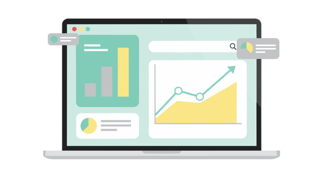 Laptop screen with business graph chart.