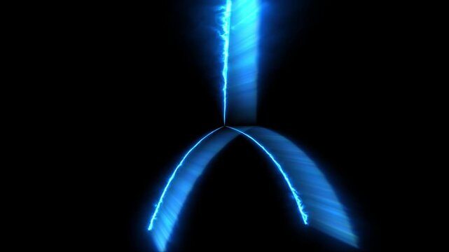 Neon Blue Plasma Lines With Electric Energy Beam On Black Background