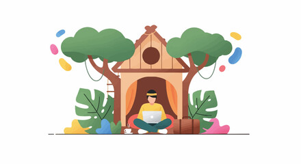 Fototapeta premium Person meditating in a house outdoors.