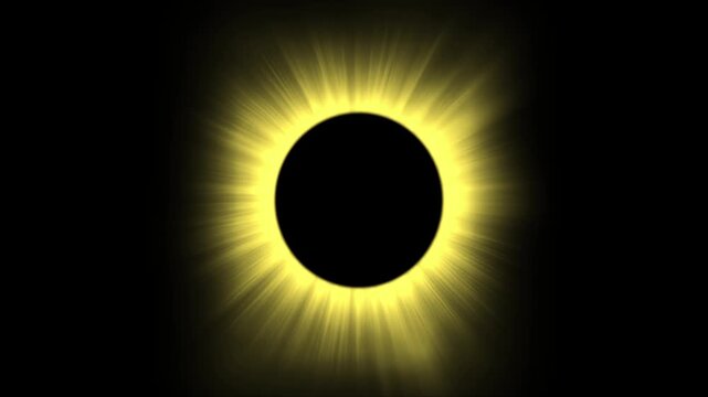 Total Solar Eclipse With Bright Yellow Sun Rays on Black Background