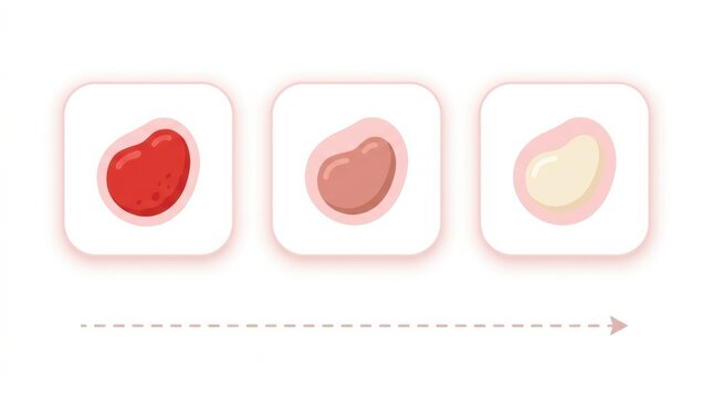 The different stages of lochia postpartum bleeding. Visuals represent various colors and shapes to illustrate each stage clearly.