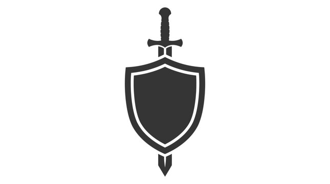 Shield with sword on white background.