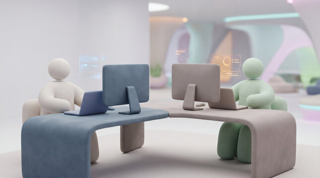 Modern Office Concept with Humanoid Robot