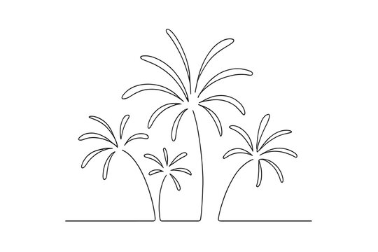 Minimalist Fireworks Display. Celebration night fireworks. Minimalistic one-line drawing firework arcs