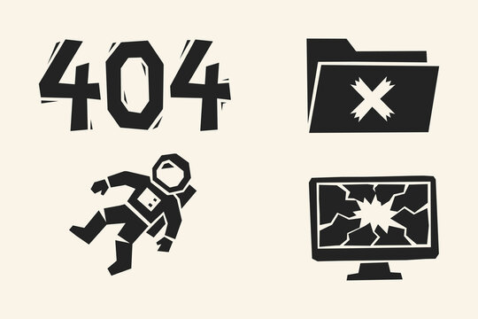 Set of 404 error page web design icons with astronaut and broken monitor