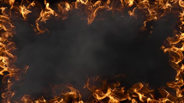 Burning Fire Border Frame on Black Background