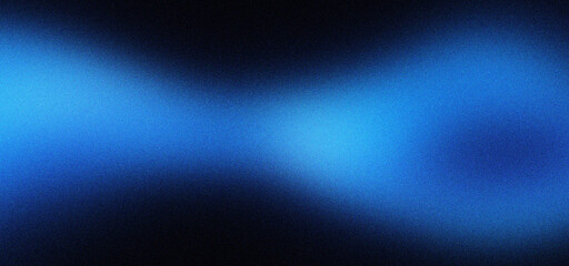 Obraz premium Abstract blue light leak on black background, grainy neon glow texture with soft focus blur. Ethereal sapphire gradient wave for cinematic overlays. Dark moody aesthetic for digital wallpaper.