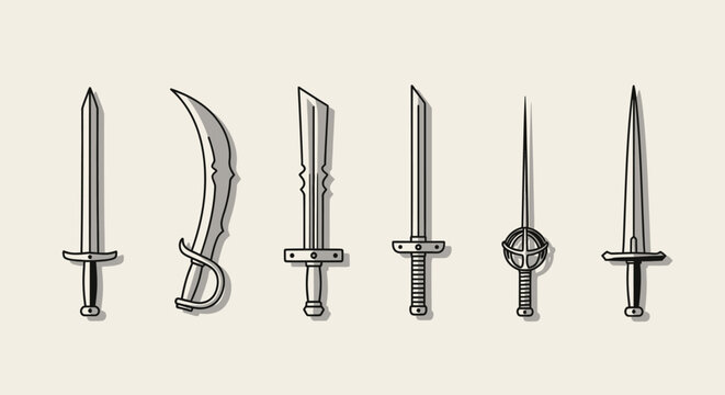 A collection of six medieval swords.