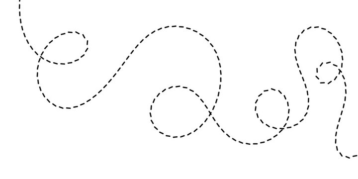 A whimsical dotted line tracing an abstract, meandering path across a clean white background, suggesting movement and imagination