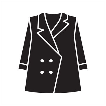Vektor ikon mantel hitam, siluet jaket formal elegan dengan desain minimalis.