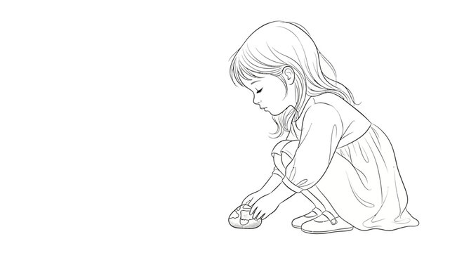 Young girl sitting and playing quietly on floor.
