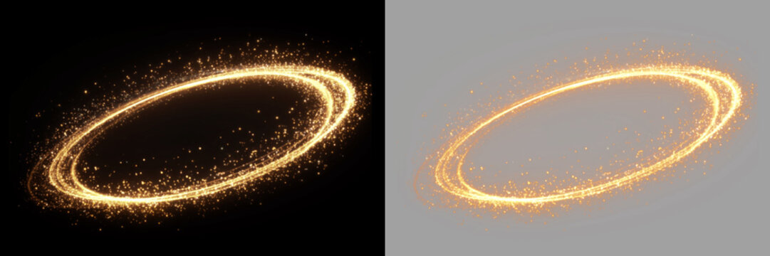 Orange glowing spiral light trail transparent png overlay for digital design effect decoration and festive glow composition