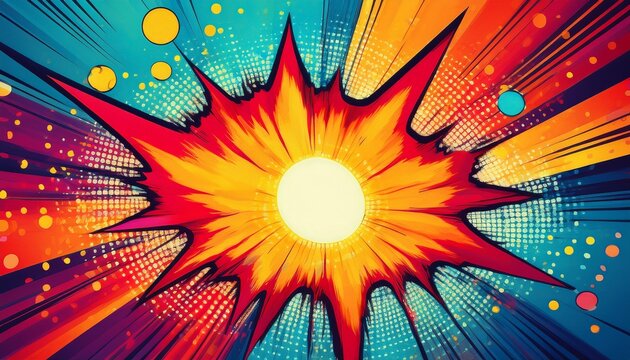 dynamic comic book pow sound effect burst with vibrant colors and retro dot pattern