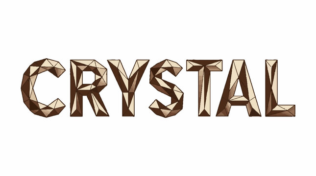 Crystal word typography with geometric low poly faceted texture in brown and beige tones isolated on a white background as a vector illustration