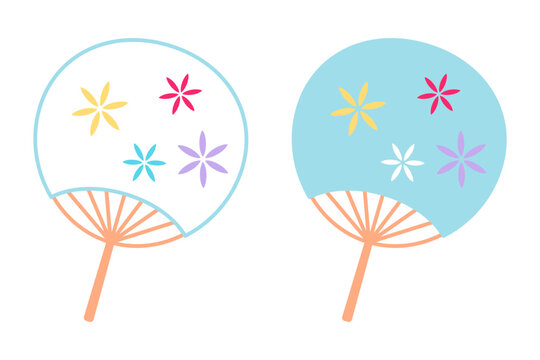 花の柄が入ったうちわのイラストセット