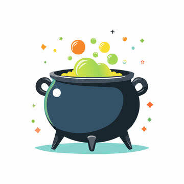 Witch's Cauldron with Bubbling Potion and Confetti